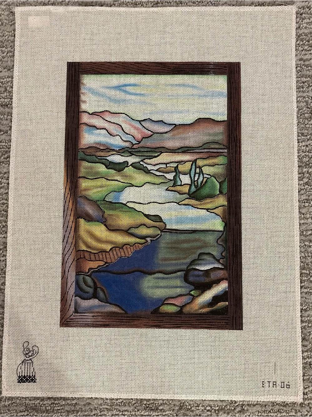 Hand Painted Framed Window Landscape Needlepoint Canvas
